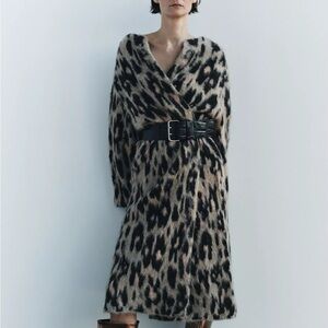 Zara animal print jacquard knit long coat